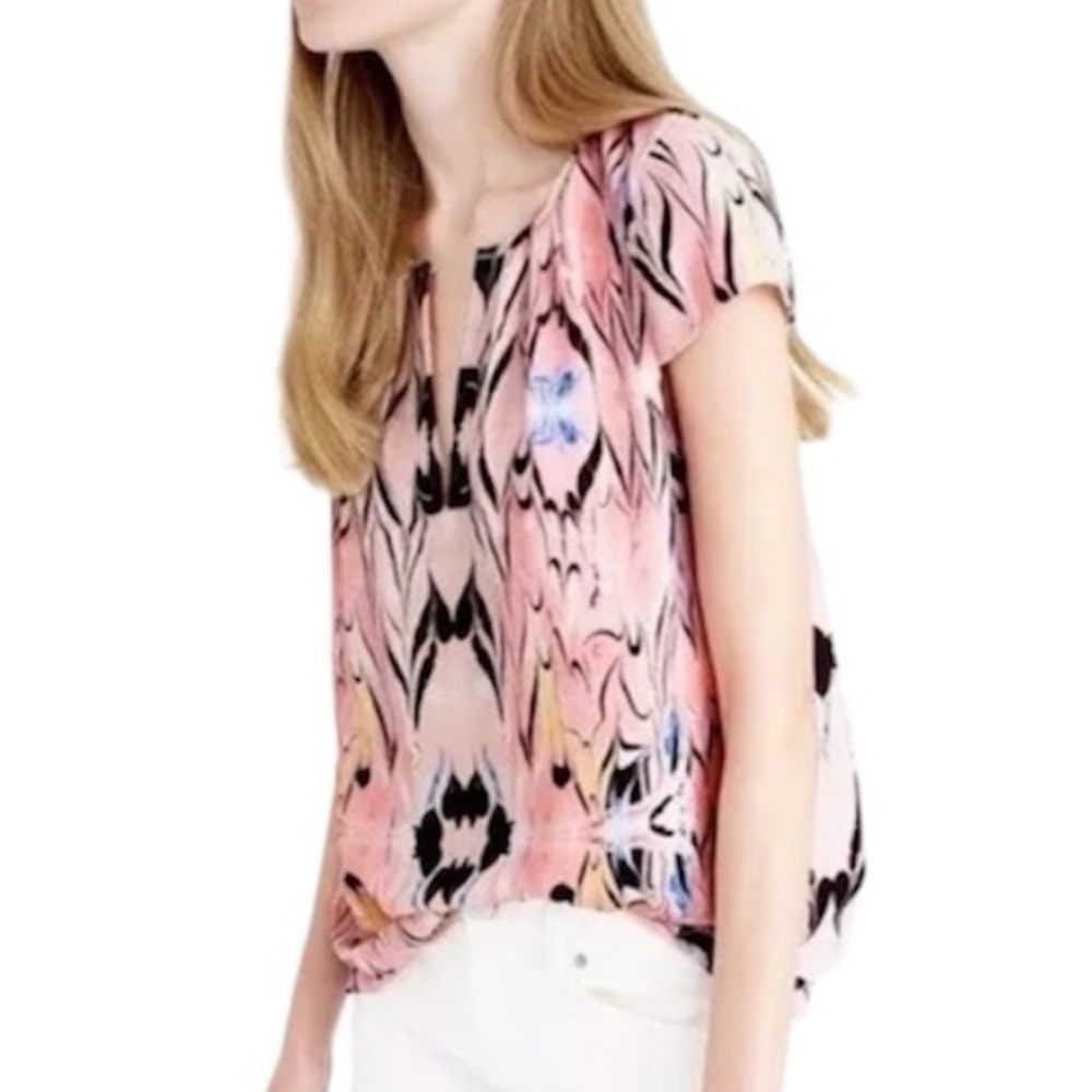 J. Crew Pink Marble Short Sleeve Blouse
